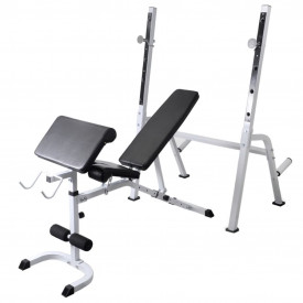 Bancă fitness cu raft greutăți, set haltere/gantere, 120 kg - Img 2