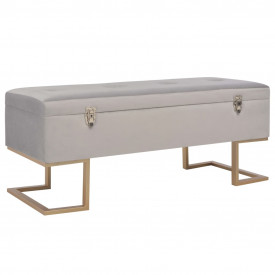 Banchetă cu un compartiment de depozitare gri 105 cm catifea - Img 1