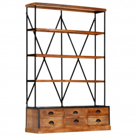 Bibliotecă 4 rafturi 6 sertare 122x36x181 cm lemn masiv mango - Img 11
