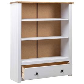 Bibliotecă, alb, 80x35x100 cm, lemn masiv de pin, gama Panama