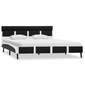 Cadru de pat cu LED, negru, 140 x 200 cm, piele ecologică - Img 2