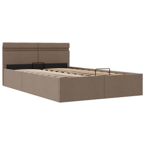 Cadru pat hidraulic depozitare LED gri taupe 120x200 cm textil - Img 7