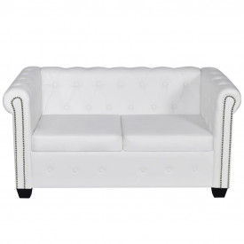Canapea Chesterfield cu 2 locuri, piele artificială, alb - Img 2