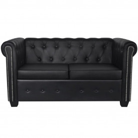Canapea Chesterfield cu 2 locuri, piele artificială, negru - Img 2