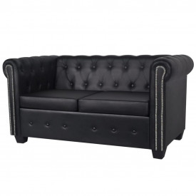 Canapea Chesterfield cu 2 și 3 locuri, piele artificială, negru - Img 5