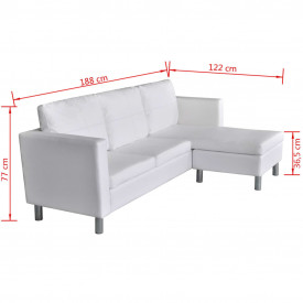 Canapea modulară cu 3 locuri, piele artificială, alb - Img 9