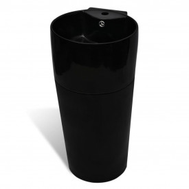 Chiuvetă ceramică verticală rotundă baie bazin/Gaură scurgere, negru - Img 2
