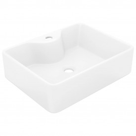 Chiuvetă de baie pătrată din ceramică cu gaură pentru robinet, alb - Img 2