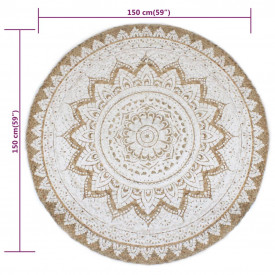Covor din iută împletită cu imprimeu, 150 cm, rotund - Img 6