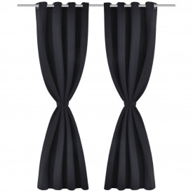 Draperii blackout 2 bucăți 135 x 245 cm cu inele metalice Negru - Img 2