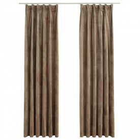 Draperii opace, 2 buc., bej, 140x225 cm, catifea, cu cârlige