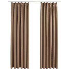 Draperii opace cu cârlige, 2 buc., gri taupe, 140 x 175 cm