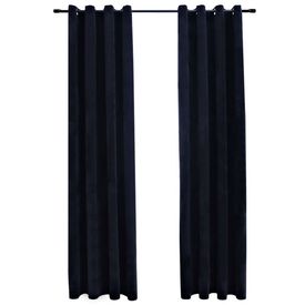 Draperii opace cu inele, 2 buc., negru, 140 x 245 cm, catifea