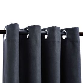 Draperii opace cu inele metalice, 2 buc., antracit, 140x175 cm - Img 3