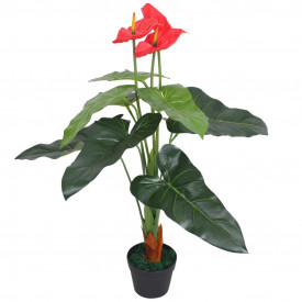 Floare flamingo artificială cu ghiveci, 90 cm, roșu și galben