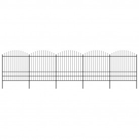 Gard de grădină cu vârf suliță, negru, (1,75-2) x 8,5 m oțel