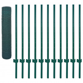 Gard din plasă de sârmă cu stâlpi, verde, 25 x 0,75 m, oțel - Img 3