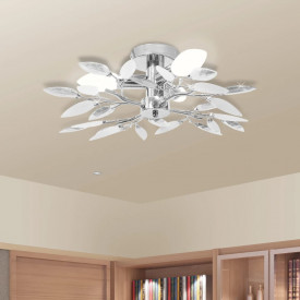 Lustră cristale acrilice formă frunze albe transparente 3 becuri E14 - Img 1