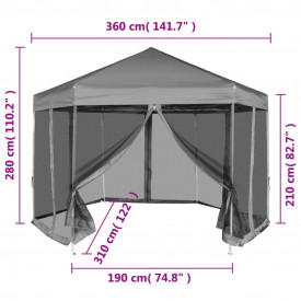 Marchiză hexagonală pliabilă, 6 pereți laterali, gri, 3,6x3,1 m - Img 12