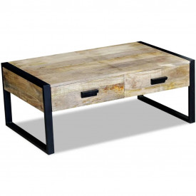 Masă cafea cu 2 sertare din lemn solid de mango, 100x60x40 cm - Img 3