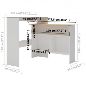 Masă de bar cu 2 blaturi, alb, 130x40x120 cm - Img 10