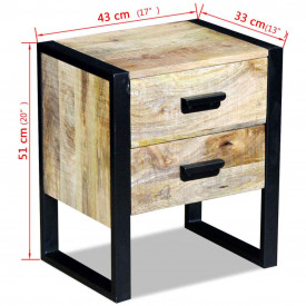 Masă laterală cu 2 sertare din lemn solid de mango, 43x33x51 cm - Img 8