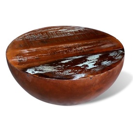 Măsuță cafea, formă de bol, bază din oțel, lemn masiv reciclat - Img 4