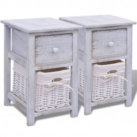 Noptiere shabby chic din lemn, 2 buc, alb - Img 2
