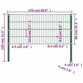 Panou de gard cu stâlpi, verde, 1,7 x 0,8 m, fier - Img 4