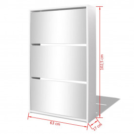 Pantofar cu oglindă și 3 niveluri, alb, 63 x 17 x 102,5 cm - Img 5