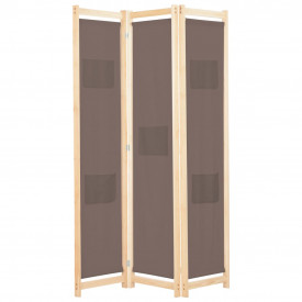 Paravan de cameră cu 3 panouri, maro, 120x170x4 cm, textil