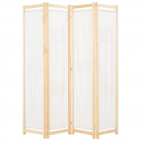 Paravan de cameră cu 4 panouri, crem, 160x170x4 cm, textil
