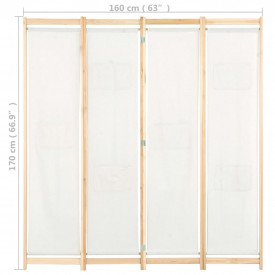 Paravan de cameră cu 4 panouri, crem, 160x170x4 cm, textil - Img 8