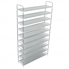 Raft încălțăminte 10 etajere, metal și textil nețesut, argintiu - Img 2