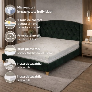 Saltea ortopedica Magic Micro One 120x200x23 cm, arcuri pocket, 7 zone confort, husa detasabila tricot, fermitate medie