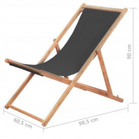 Scaun de plajă pliabil, gri, textil și cadru din lemn - Img 12