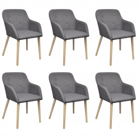 Scaune bucătărie 6 buc, gri deschis, textil &amp; lemn stejar masiv