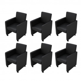 Scaune de bucătărie, 6 buc., piele artificială, negru