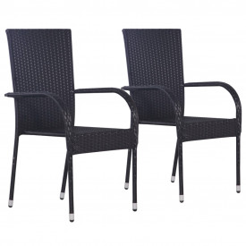 Scaune de exterior, stivuibile, 2 buc., poliratan, negru