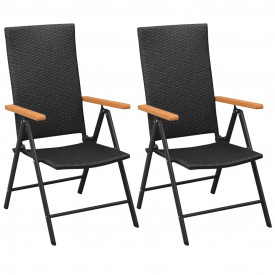 Scaune de grădină, 2 buc. poliratan, aluminiu, negru