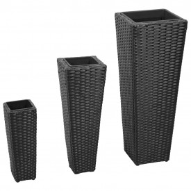 Set 3 ghivece din ratan, Negru