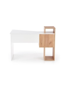 Set birou HM Conti, rafturi, sertar, PAL melaminat, 122x57x90 cm, stejar alb si scaun copii HM Bloom, stofa mesh, mecanism de balans, cotiere rabatabile, Gri Negru - Img 3