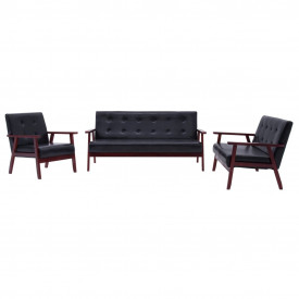 Set canapea, 3 piese., negru, piele artificială - Img 2