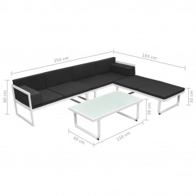 Set canapea grădină, 13 piese, textilenă, aluminiu, negru/alb - Img 10