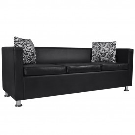 Set canapele 3 locuri și 2 locuri, piele artificială, negru - Img 2