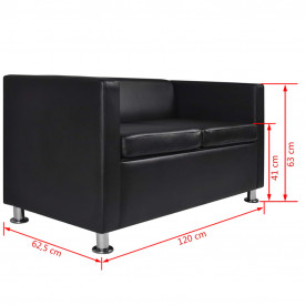 Set canapele 3 locuri și 2 locuri, piele artificială, negru - Img 12