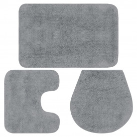 Set covorașe baie, 3 piese, gri, material textil - Img 1