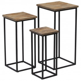 Set de mese pentru plante, 3 piese, lemn de tec reciclat - Img 11