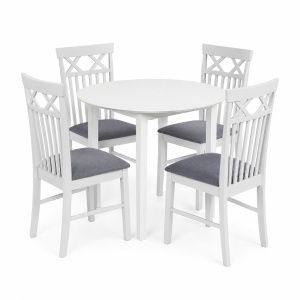 Set masa bucatarie Sophia, MDF, rotunda, 90x74 cm si 4 scaune Rebecca, tapiterie stofa,100 kg, 94x49x43.5 cm, alb gri - Img 2