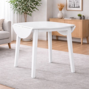 Set masa living plianta Philadelphia, MDF, lemn masiv, rotunda, 55 90 x 90 x 74,8 cm si 4 scaune Houston, stofa,100 kg, 94x49x40 cm, alb gri - Img 3